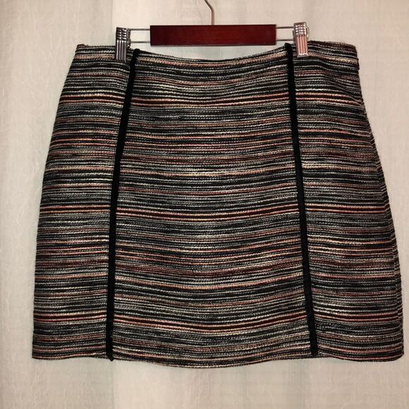 LOFT Dresses & Skirts - LOFT 10 Horizontal Stripes Multicolored Tweed Mini Skirt with Fringe Inset